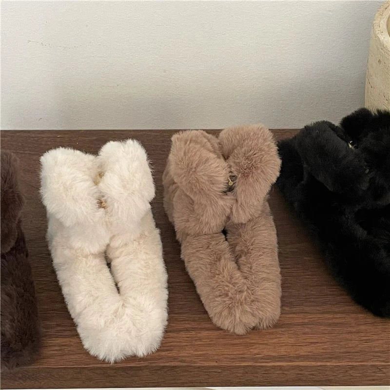 Cartoon Bear Plush Hair Claw Faux Fur Large Shark Clip Korean Autumn And Winter Claw Clip Fashion INS Crab Clip New Barrettes ''hayoutopy''