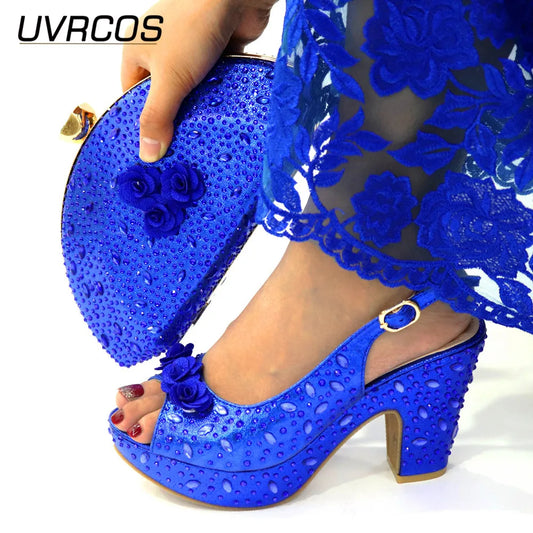 New Arrival Italian Design R.Blue Color Ladies Shoe with Matching Bag Set 2022 Nigerian Shoes and Bag Set for Wedding ''hayoutopy''