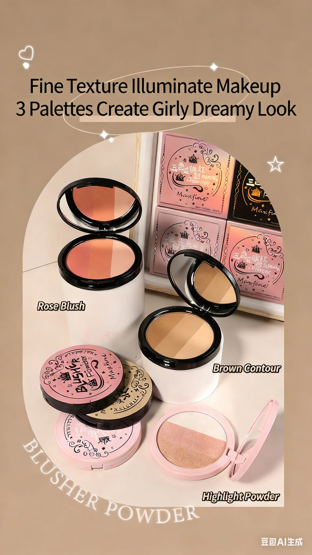 3 Colors Gray Trimming Palette Blush Palette Exquisite Matte Nose Shadow Eye Shadow Brightening Contour Trimming Palette