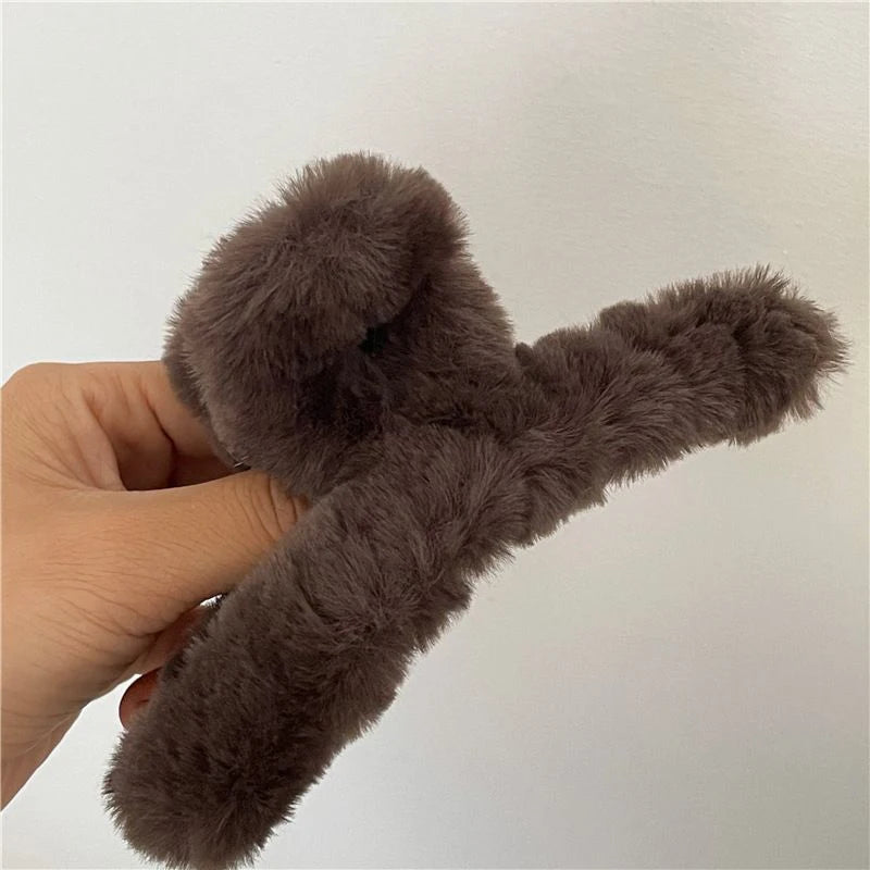 Cartoon Bear Plush Hair Claw Faux Fur Large Shark Clip Korean Autumn And Winter Claw Clip Fashion INS Crab Clip New Barrettes ''hayoutopy''
