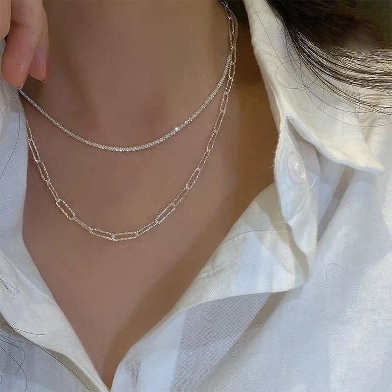 Silver Color Sparkling Necklace For Women's