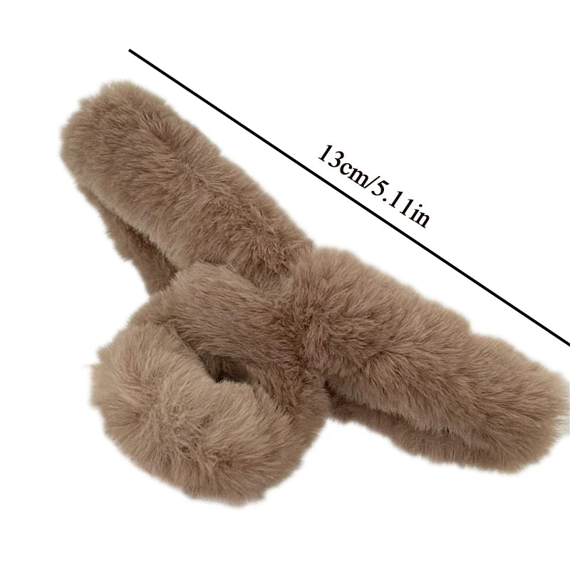 Cartoon Bear Plush Hair Claw Faux Fur Large Shark Clip Korean Autumn And Winter Claw Clip Fashion INS Crab Clip New Barrettes ''hayoutopy''
