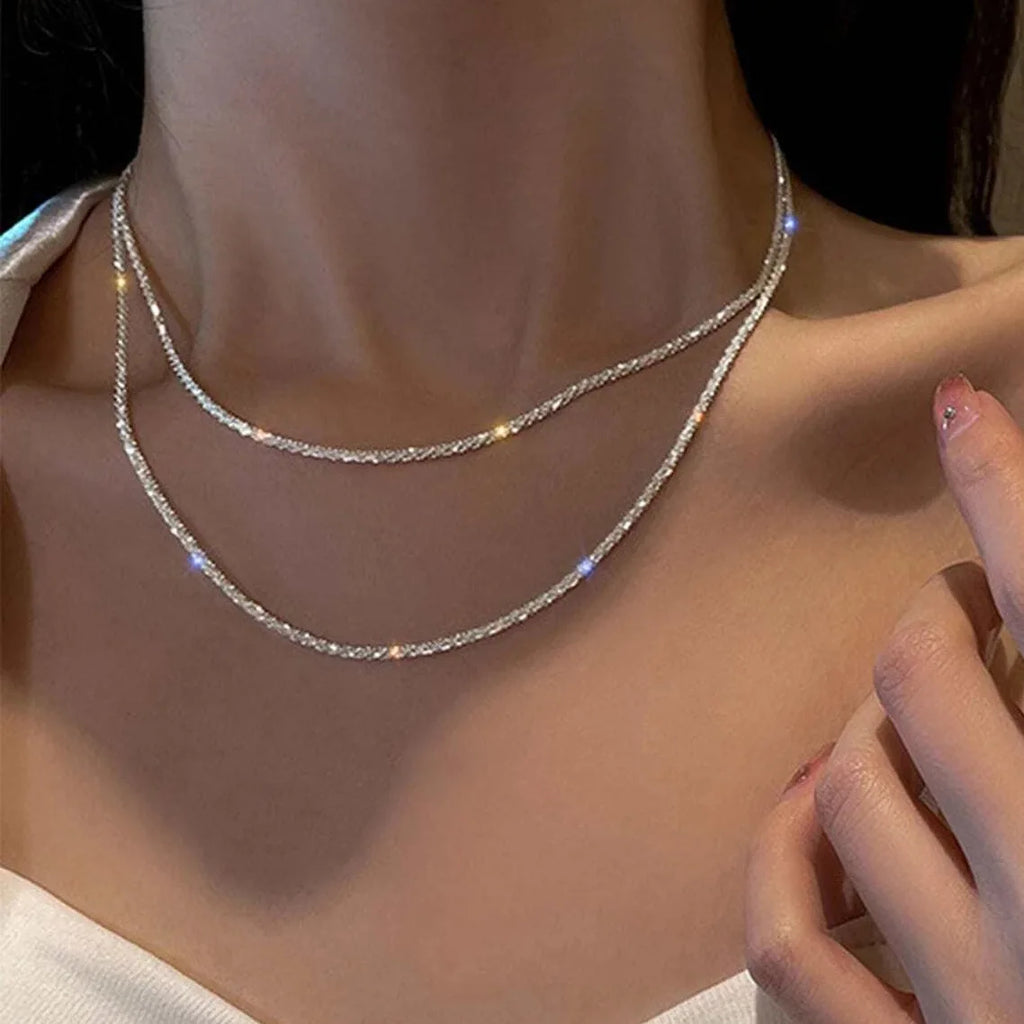 Silver Color Sparkling Necklace For Women's