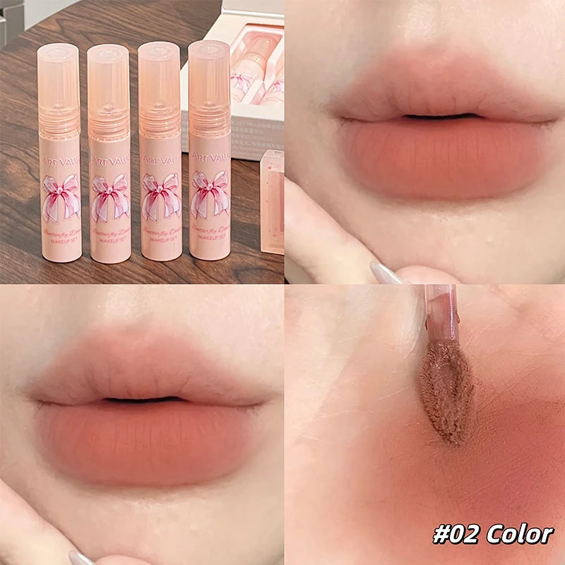 6Pcs/Box Matte Lipstick Set Lips Makeup Velvet Nude Lip Gloss Moisturizing Lip Glaze Face Blush Palette Makeup Set Necklace Gift