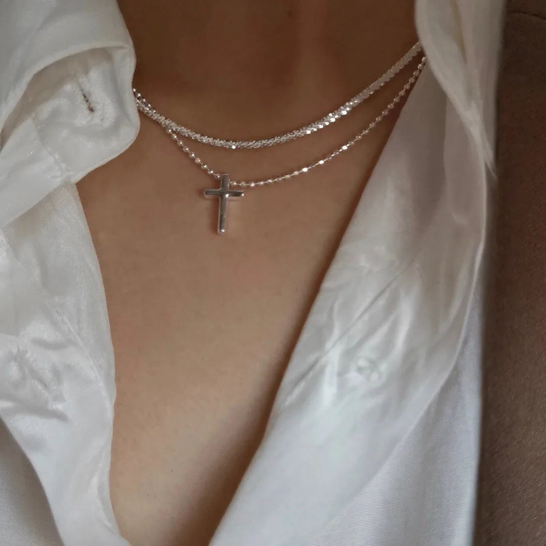 Silver Color Sparkling Necklace For Women's