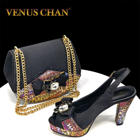 Venus Chan 2024 Newest INS Style Black Color Elegant Women High Heels Nigeria Popular Designer African Ladies Shoes And Bag Set ''hayoutopy''