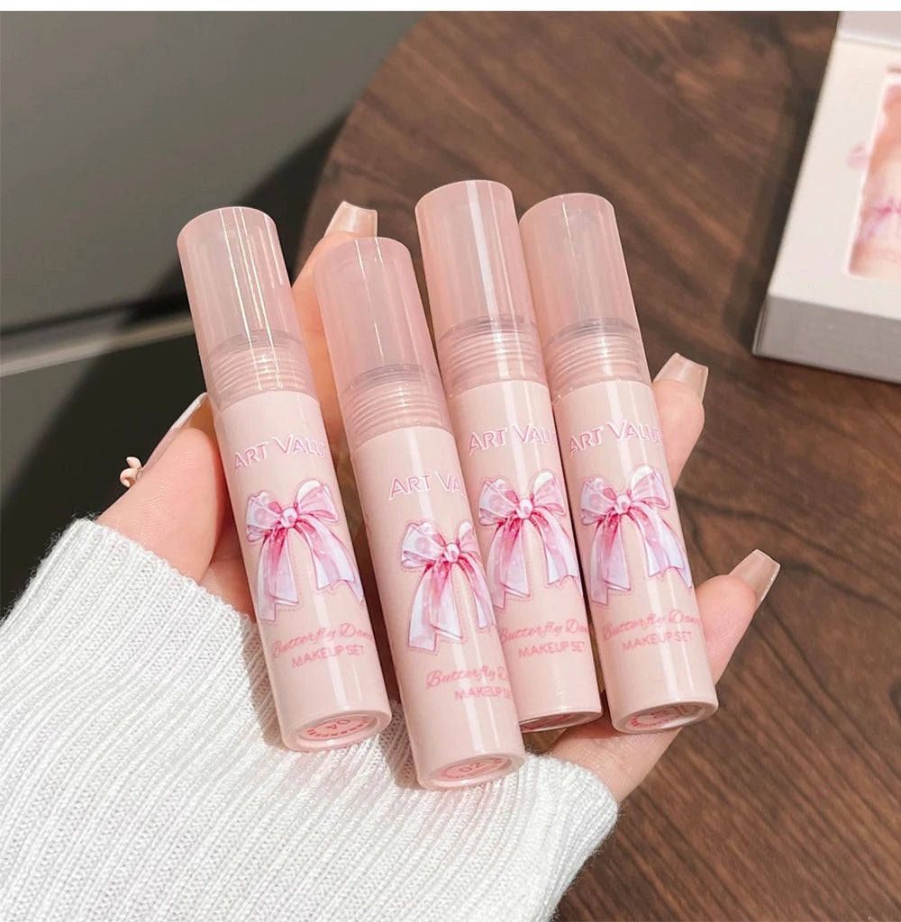 6Pcs/Box Matte Lipstick Set Lips Makeup Velvet Nude Lip Gloss Moisturizing Lip Glaze Face Blush Palette Makeup Set Necklace Gift