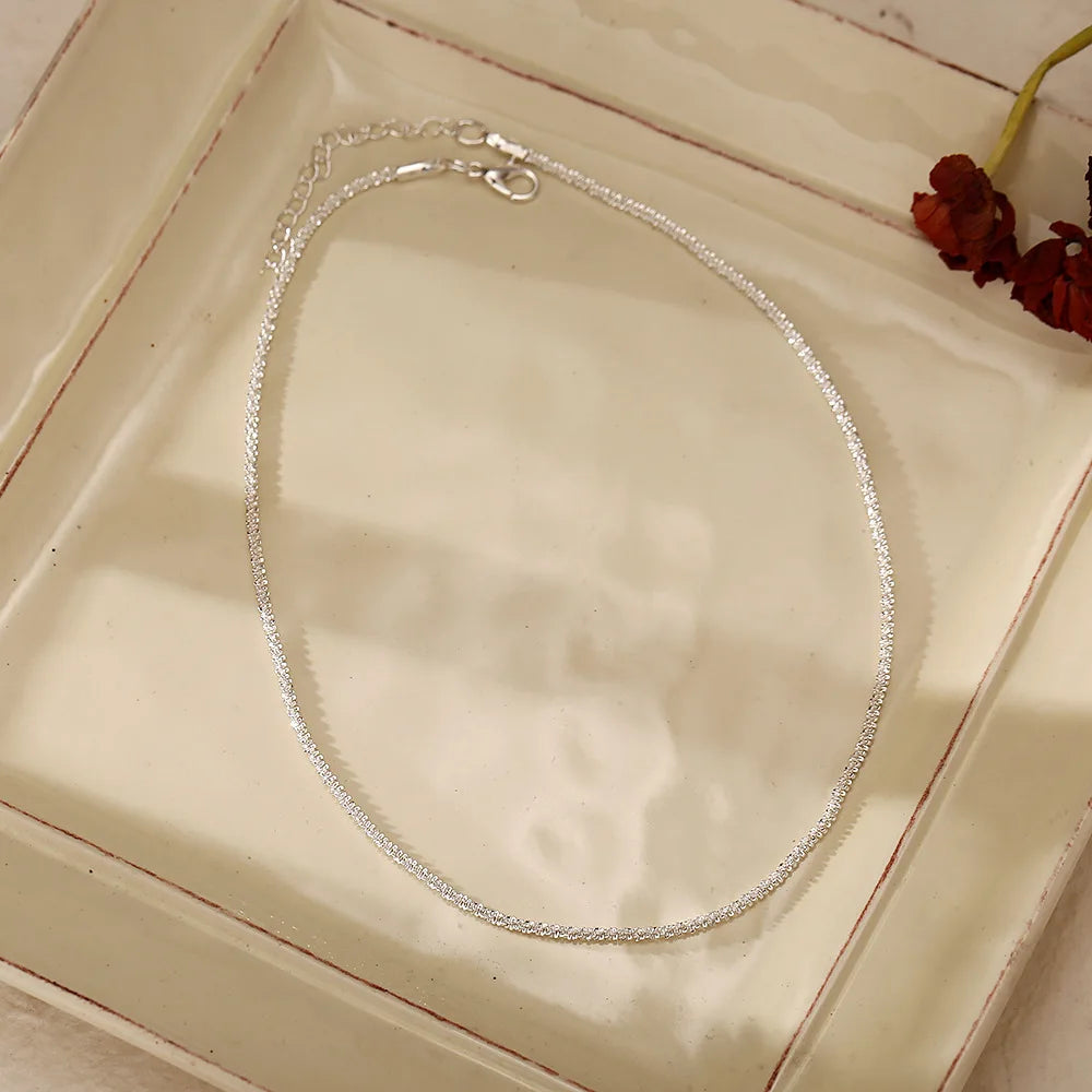 Silver Color Sparkling Necklace For Women's